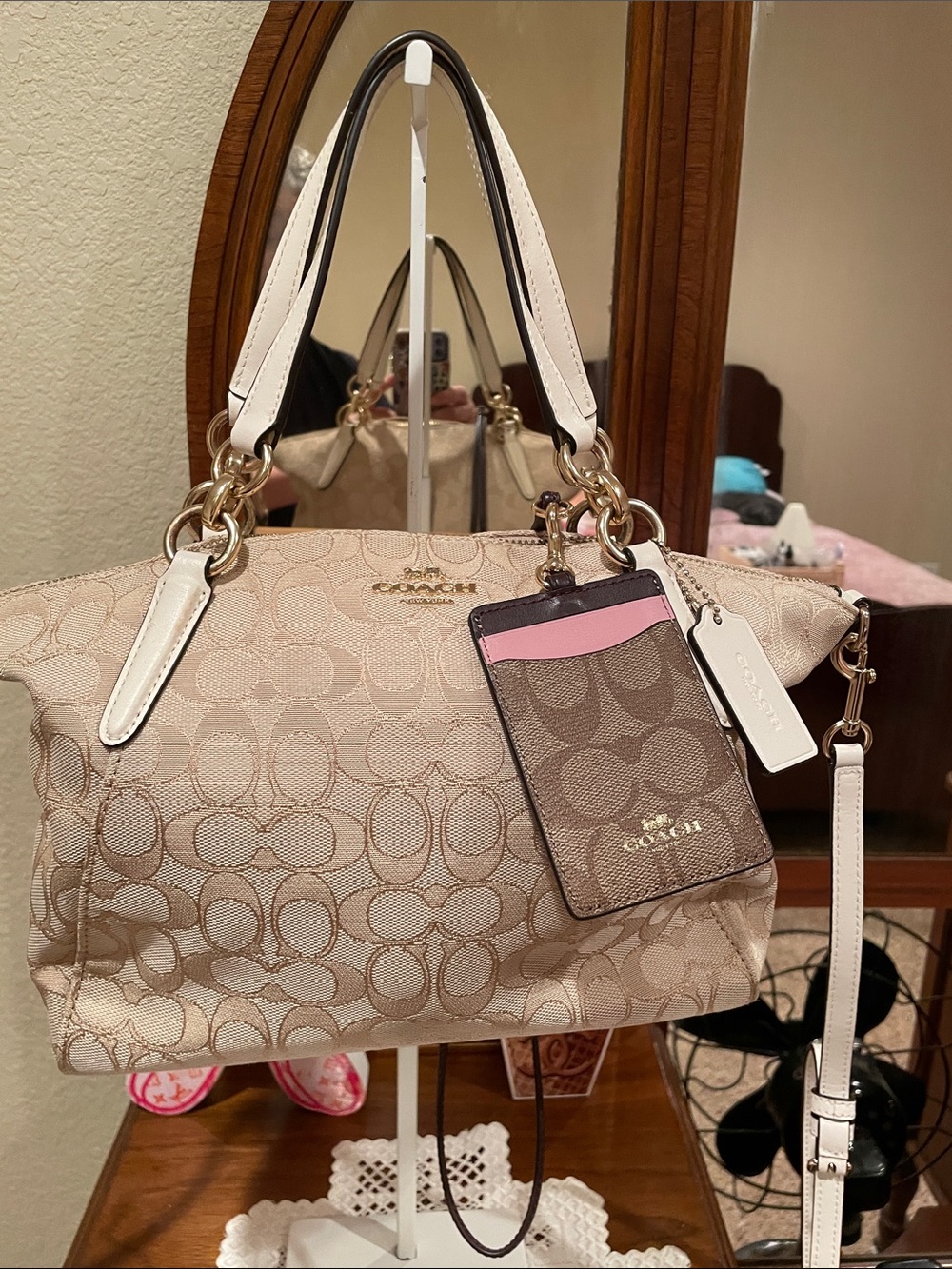 Coach Beige Signature Satchel with Cream  Trim